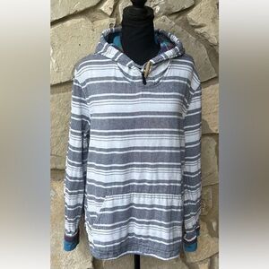 JACHS SWEATER HOODED Pullover Womens Size Medium Gray Cream Striped‎ Flip Cuff